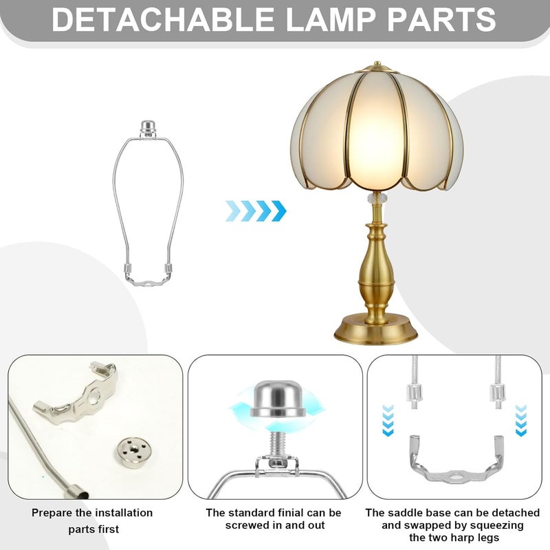 OMOBANU 12 Inch Antique Silver Lamp Shade Harp Holder - Detachable Lamp Shade Holder Replacement with Standard Harp Saddle & Lamps Finials, Metal Decorative Accessories and Parts Repair - Image 3